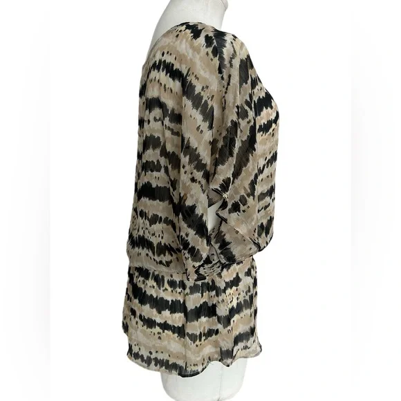 Studio Works Cream / Black/ Tan Sheer Blouse Women Size M (Medium) - Picture 4 of 9